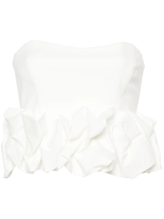 Ruched-Appliqué Strapless Blouse