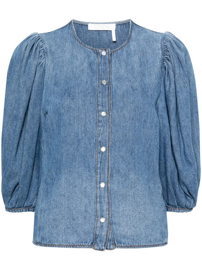 Balloon-Sleeve Denim Shirt