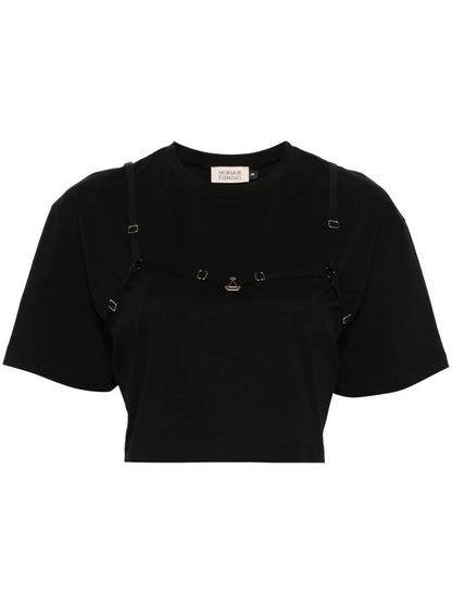 Strap-Detail Cropped T-Shirt