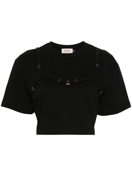 Strap-Detail Cropped T-Shirt