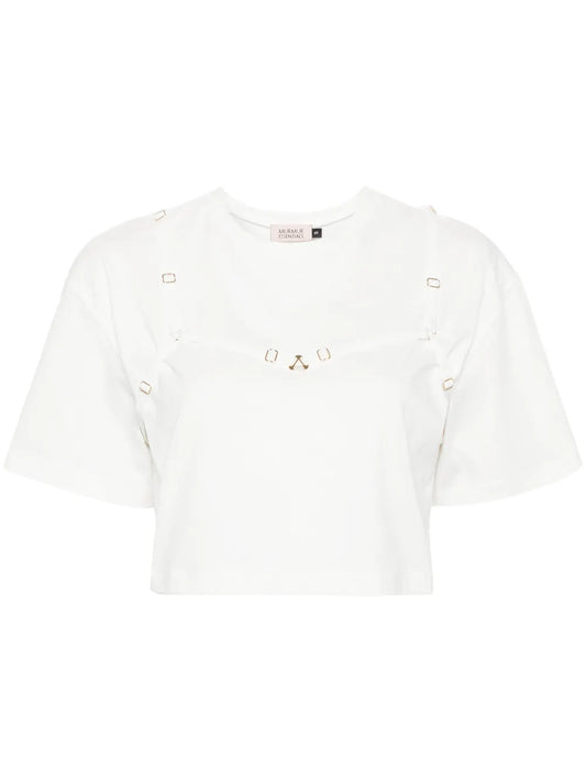 Strap-Detail Cropped T-Shirt
