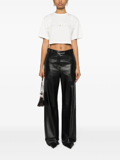 Strap-Detail Cropped T-Shirt