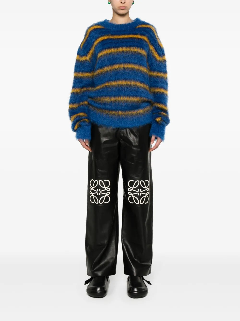 Anagram-Motif Leather Palazzo Pants