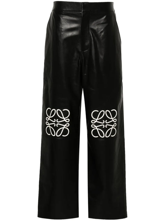 Anagram-Motif Leather Palazzo Pants