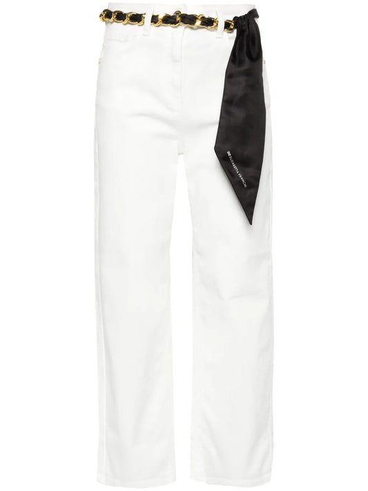 Chain-Belt Straight-Leg Jeans