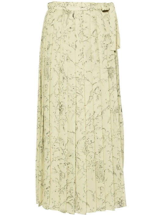 Graphic-Print Pleated Skirt