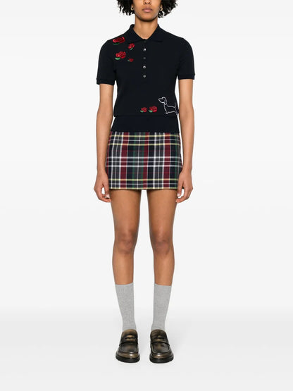 Motif-Embroidered Cotton Polo Top