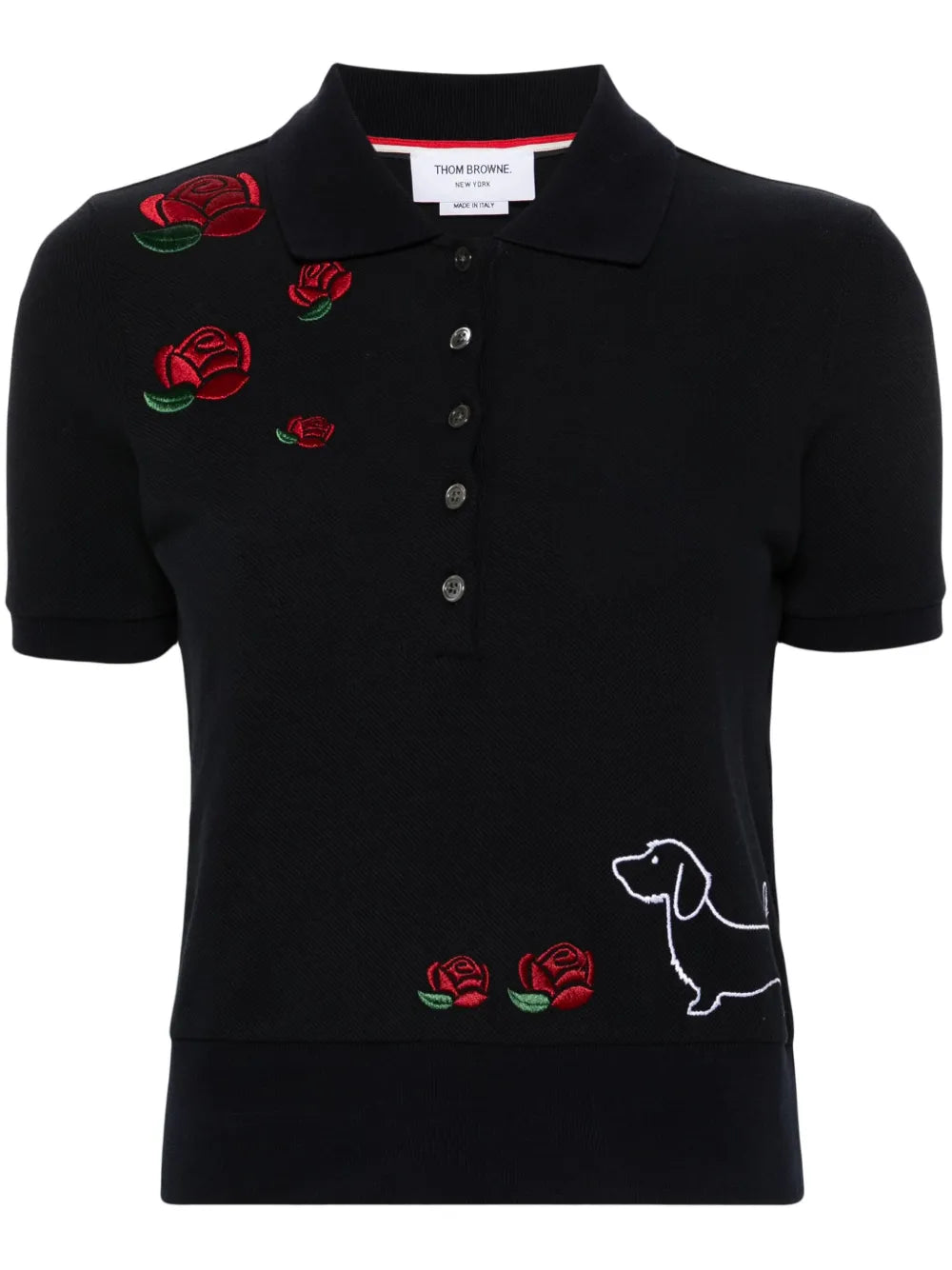 Motif-Embroidered Cotton Polo Top