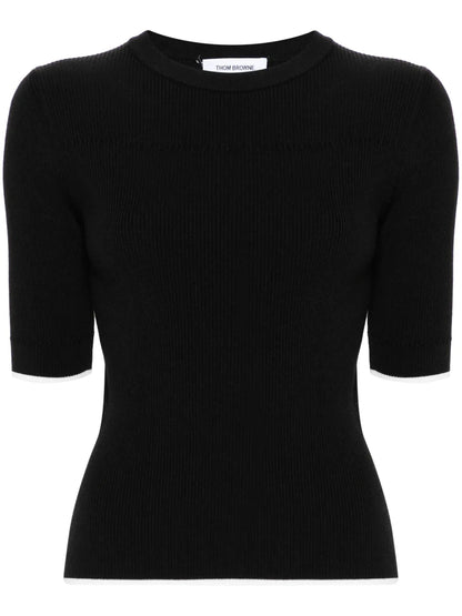 Contrasting-Trim Ribbed Jumper