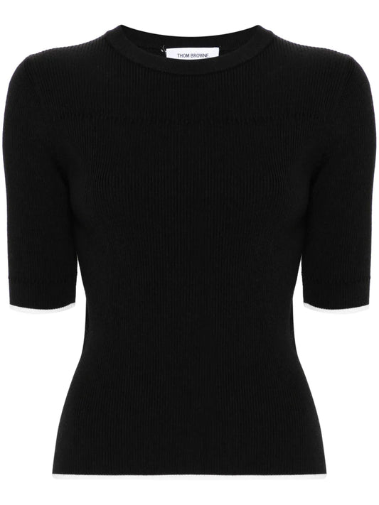 Contrasting-Trim Ribbed Jumper
