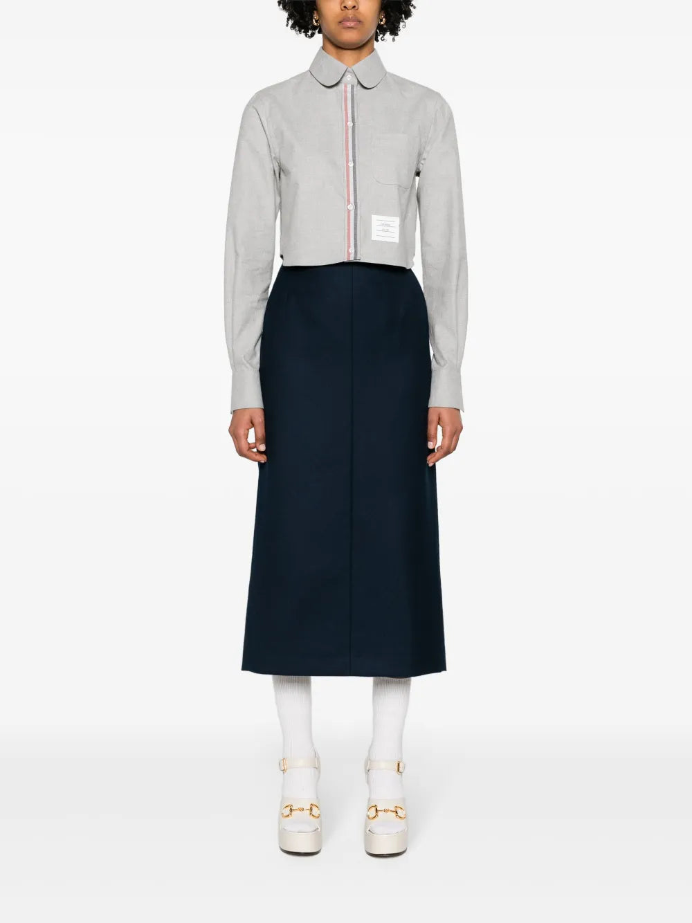 Rounded-Collar Cotton Cropped Shirt