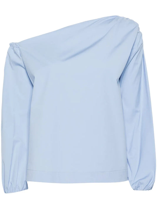 Asymmetric-Neck Cotton Blouse