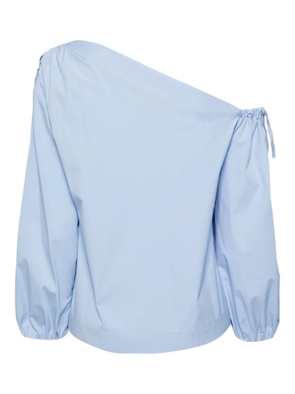 Asymmetric-Neck Cotton Blouse