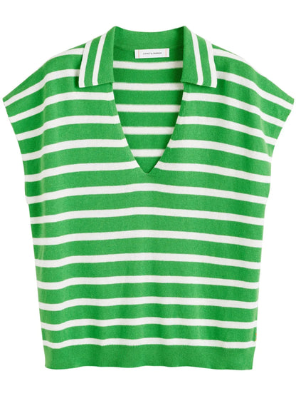 Striped Knitted Polo Top