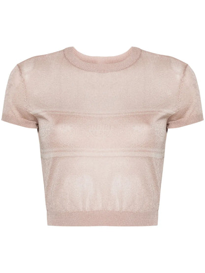 Eyelike-Motif Metallic Cropped Jumper