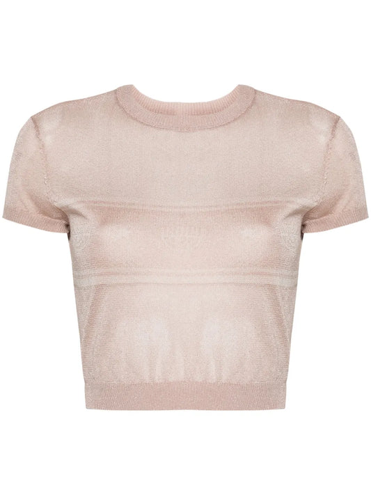 Eyelike-Motif Metallic Cropped Jumper