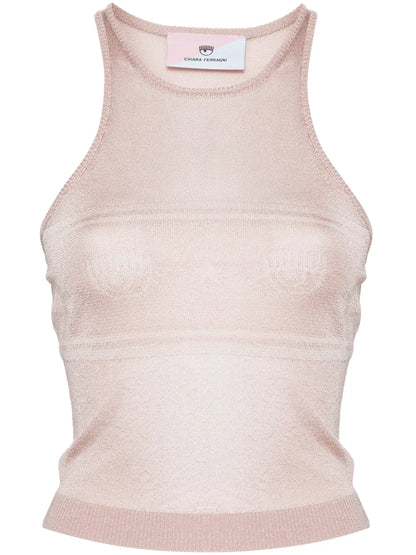 Eyelike-Motif Metallic Sleeveless Top