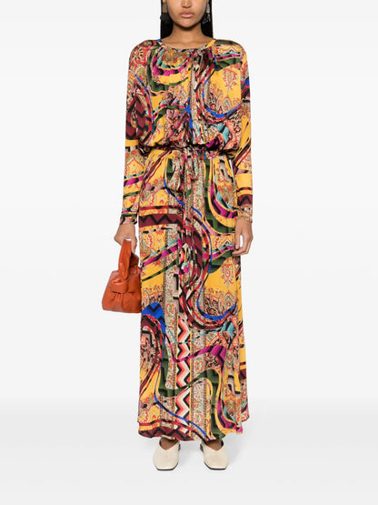 Abstract-Print Silk Dress