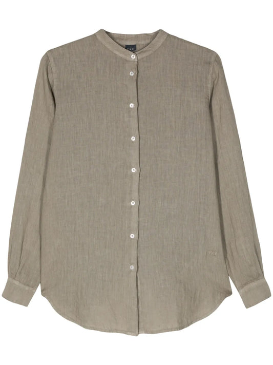 Band-Collar Slub Shirt