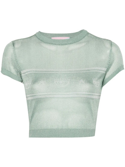 Eyelike-Motif Metallic Cropped Jumper