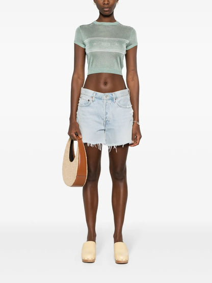 Eyelike-Motif Metallic Cropped Jumper