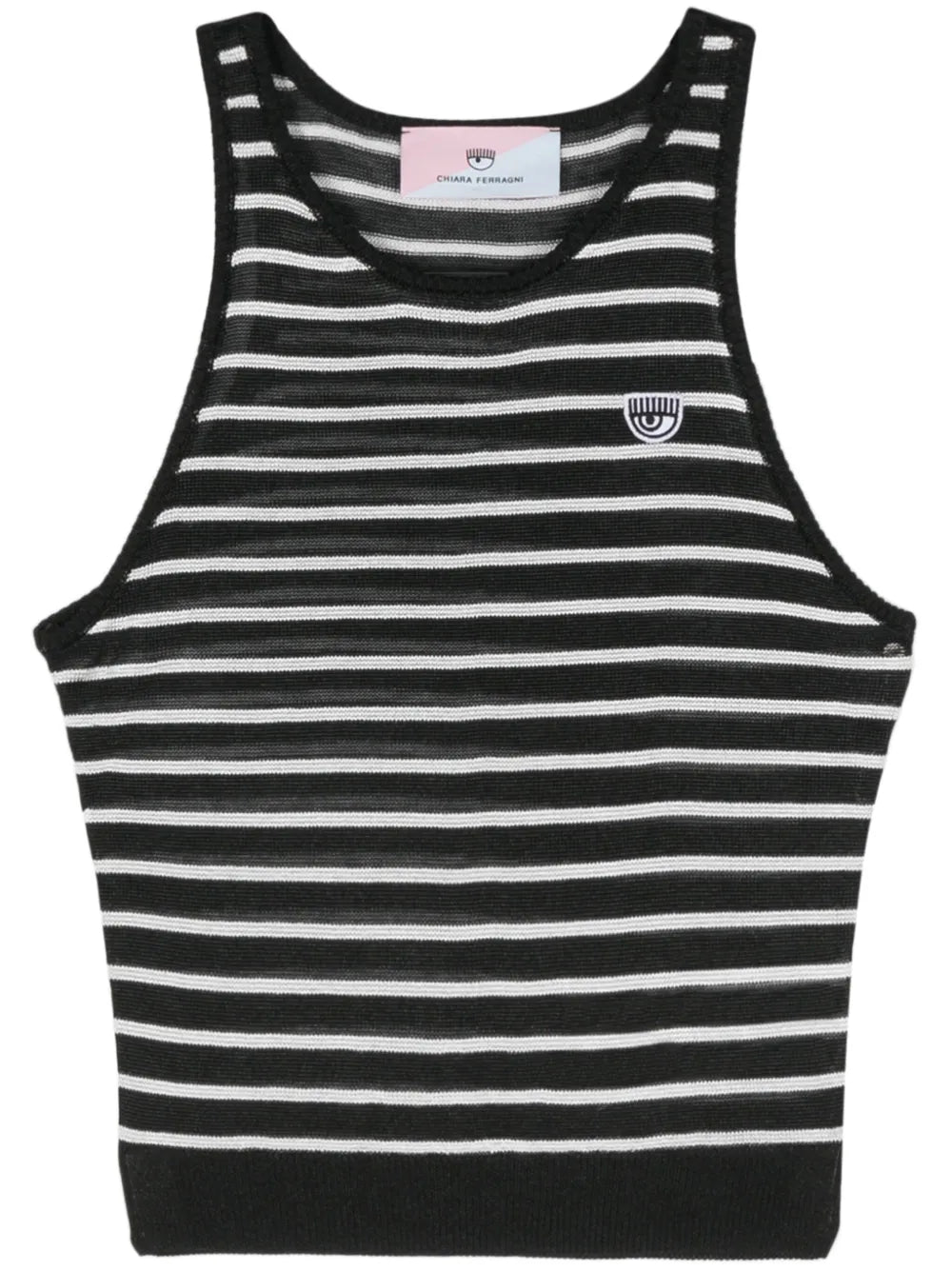 Eyelike-Patch Striped Sleeveless Top