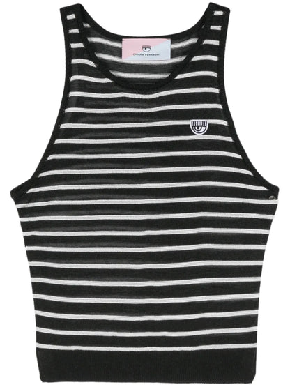 Eyelike-Patch Striped Sleeveless Top