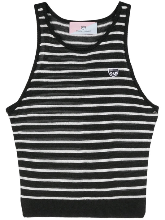 Eyelike-Patch Striped Sleeveless Top