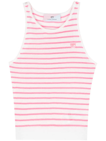 Eyelike-Patch Striped Sleeveless Top