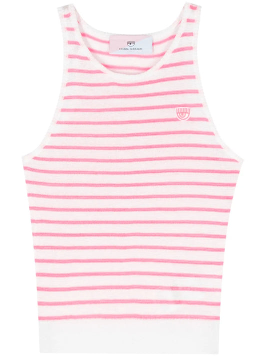 Eyelike-Patch Striped Sleeveless Top