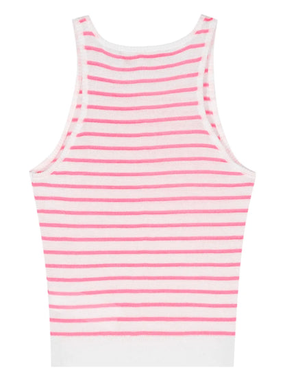 Eyelike-Patch Striped Sleeveless Top