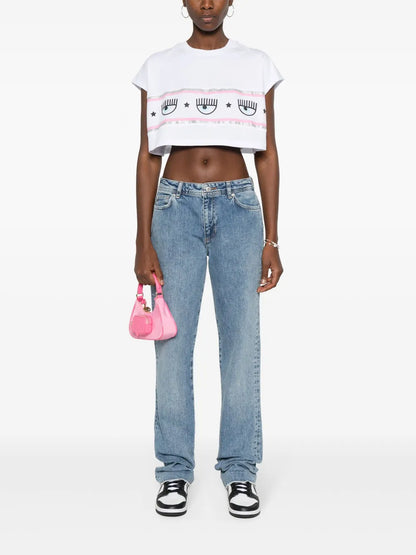 Eyelike-Glittered Cropped T-Shirt