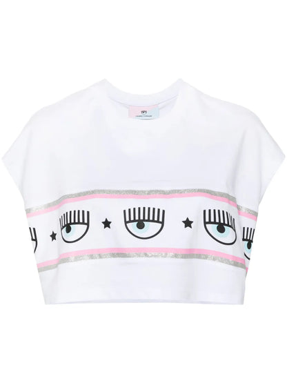 Eyelike-Glittered Cropped T-Shirt