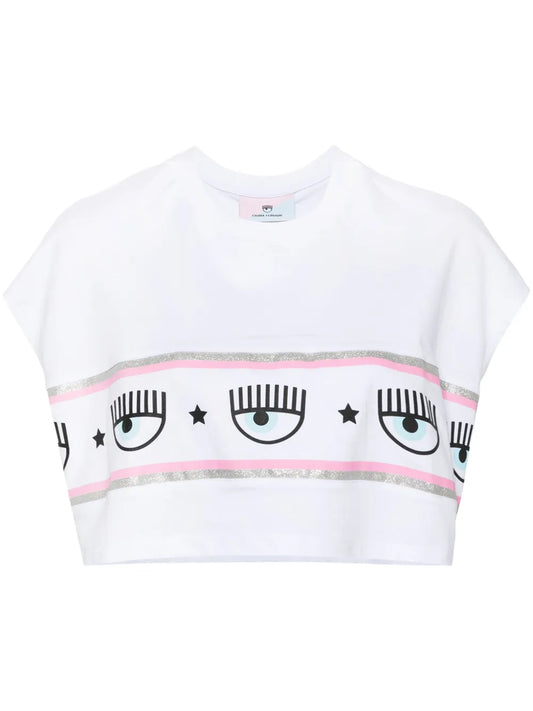 Eyelike-Glittered Cropped T-Shirt