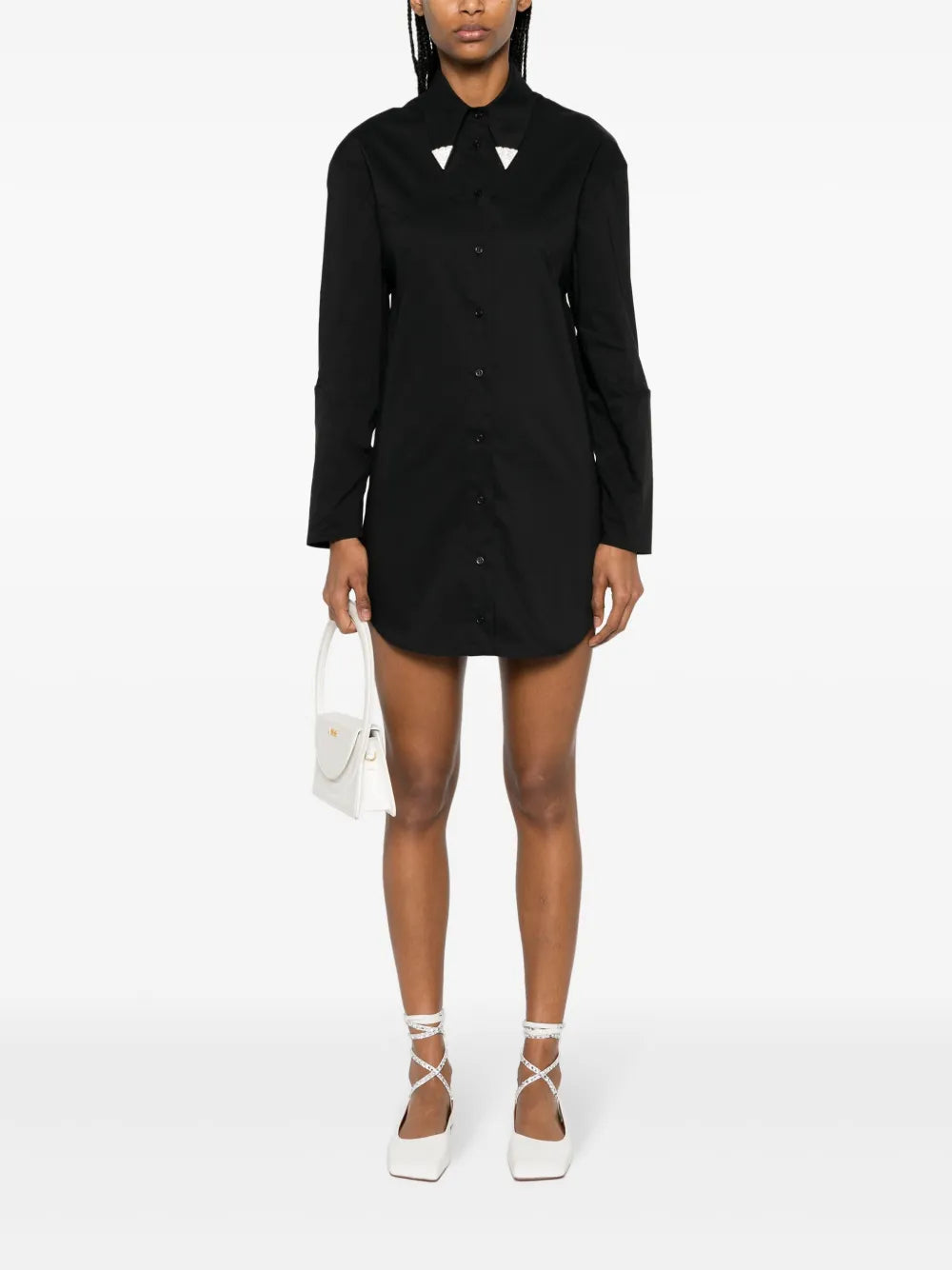Rhinestone-Embellished Poplin Mini Dress
