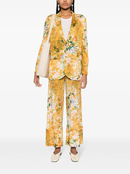 Floral-Print Silk Blazer