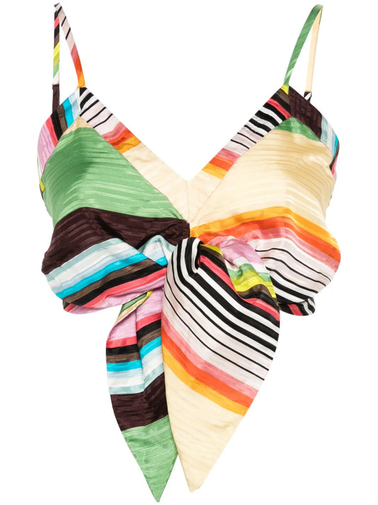 Bow-Detail Striped Bralette