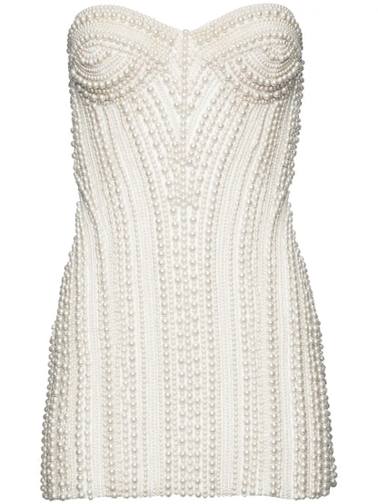 Faux-Pearl Embellished Minidress