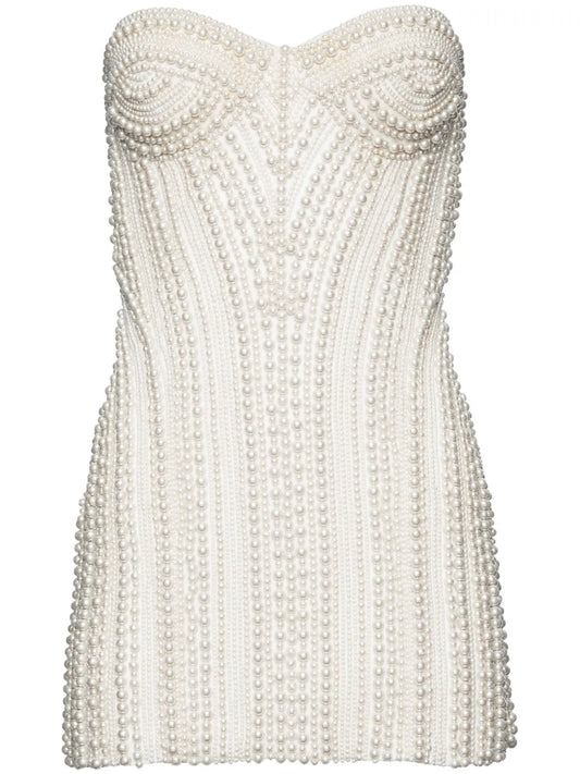 Faux-Pearl Embellished Minidress