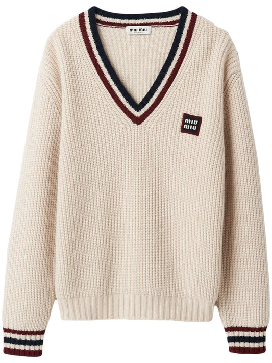 Stripe-Trim Cashmere Jumper