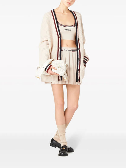 Stripe-Trim Cashmere Cropped Top