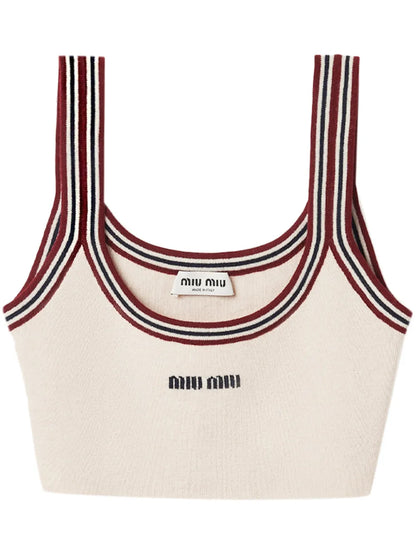 Stripe-Trim Cashmere Cropped Top