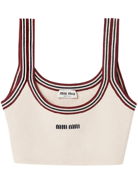 Stripe-Trim Cashmere Cropped Top
