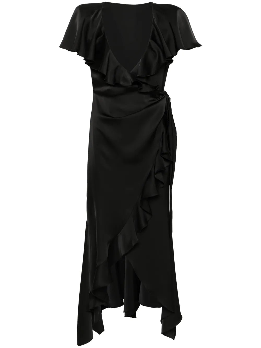 Ruffled Satin Wrap Dress
