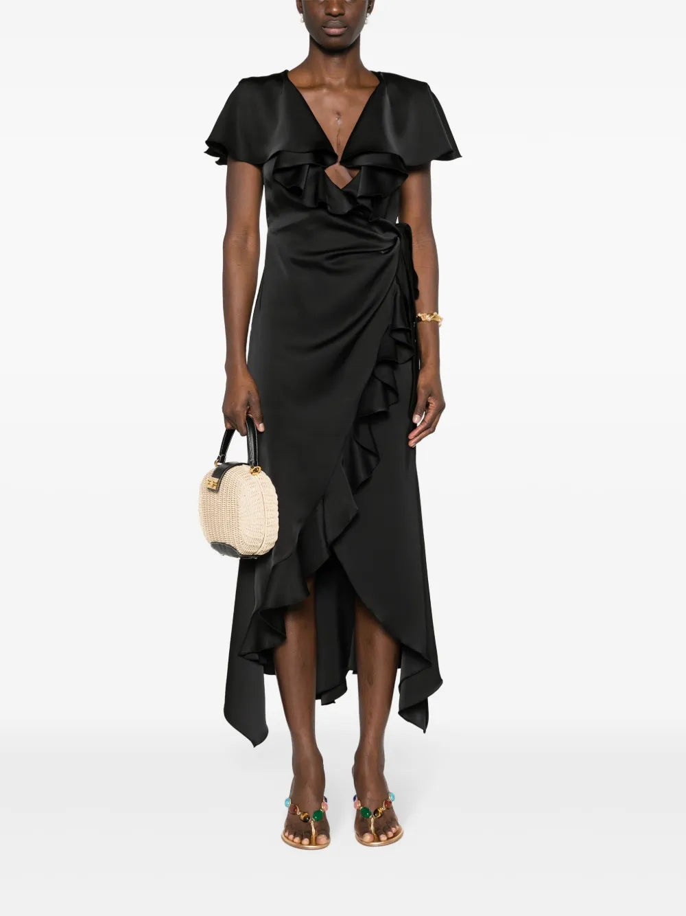 Ruffled Satin Wrap Dress