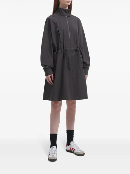 Half-Zip Drawstring-Waist Midi Dress