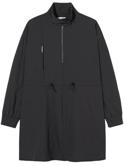 Half-Zip Drawstring-Waist Midi Dress
