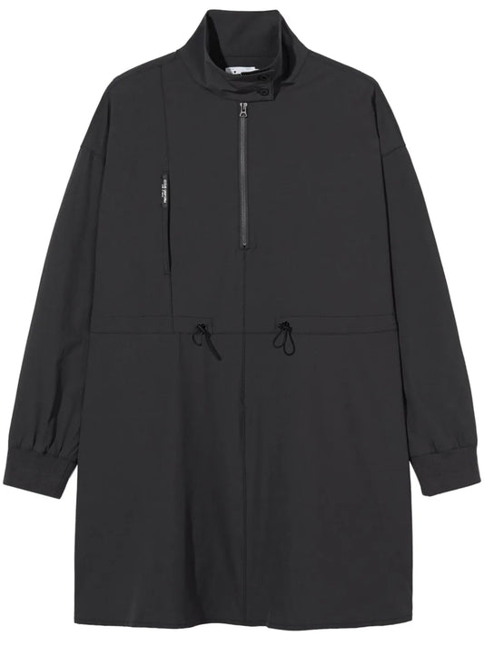 Half-Zip Drawstring-Waist Midi Dress