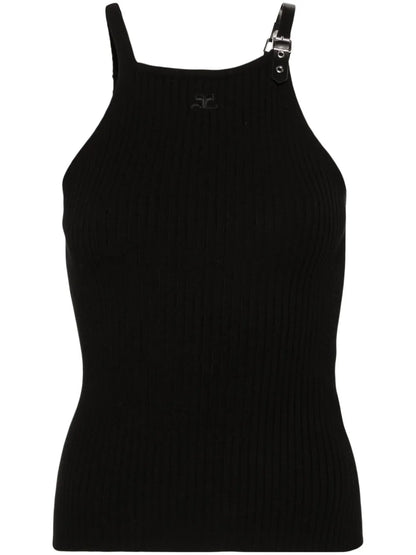Buckle-Detail Ribbed Tank Top