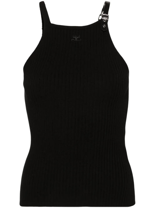 Buckle-Detail Ribbed Tank Top